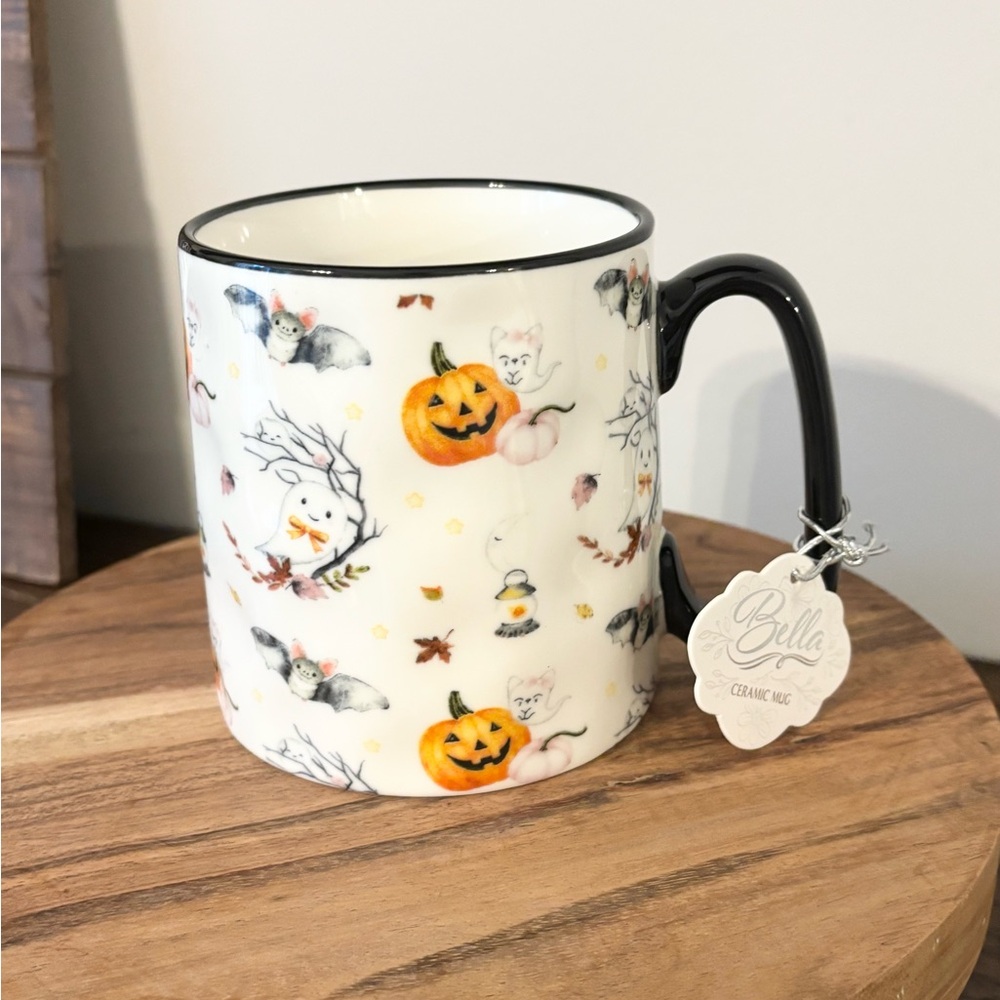 Halloween Pumpkin Bella Floral Ceramic Coffee Mug with Black Handle